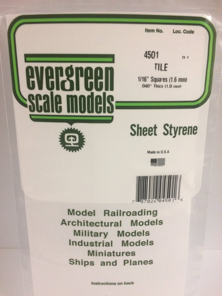 Evergreen Scale Models 4501 - .044" (1.10 mm) heavy groove spacing, 1/16" Square Tile (1) - The Merri Artist - merriartist.com