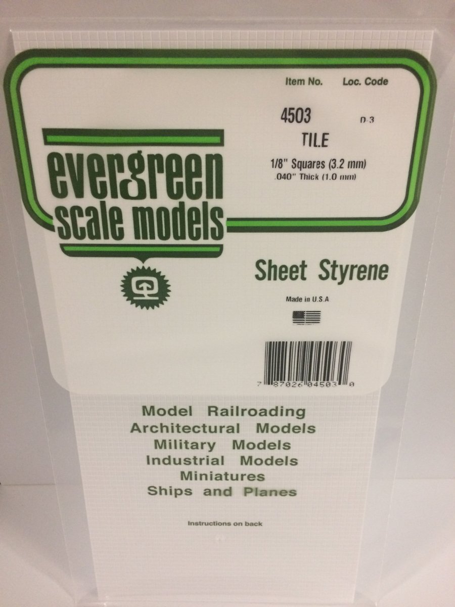 Evergreen Scale Models 4503 - .044" (1.10 mm) heavy groove spacing, 1/8" Square Tile (1) - The Merri Artist - merriartist.com