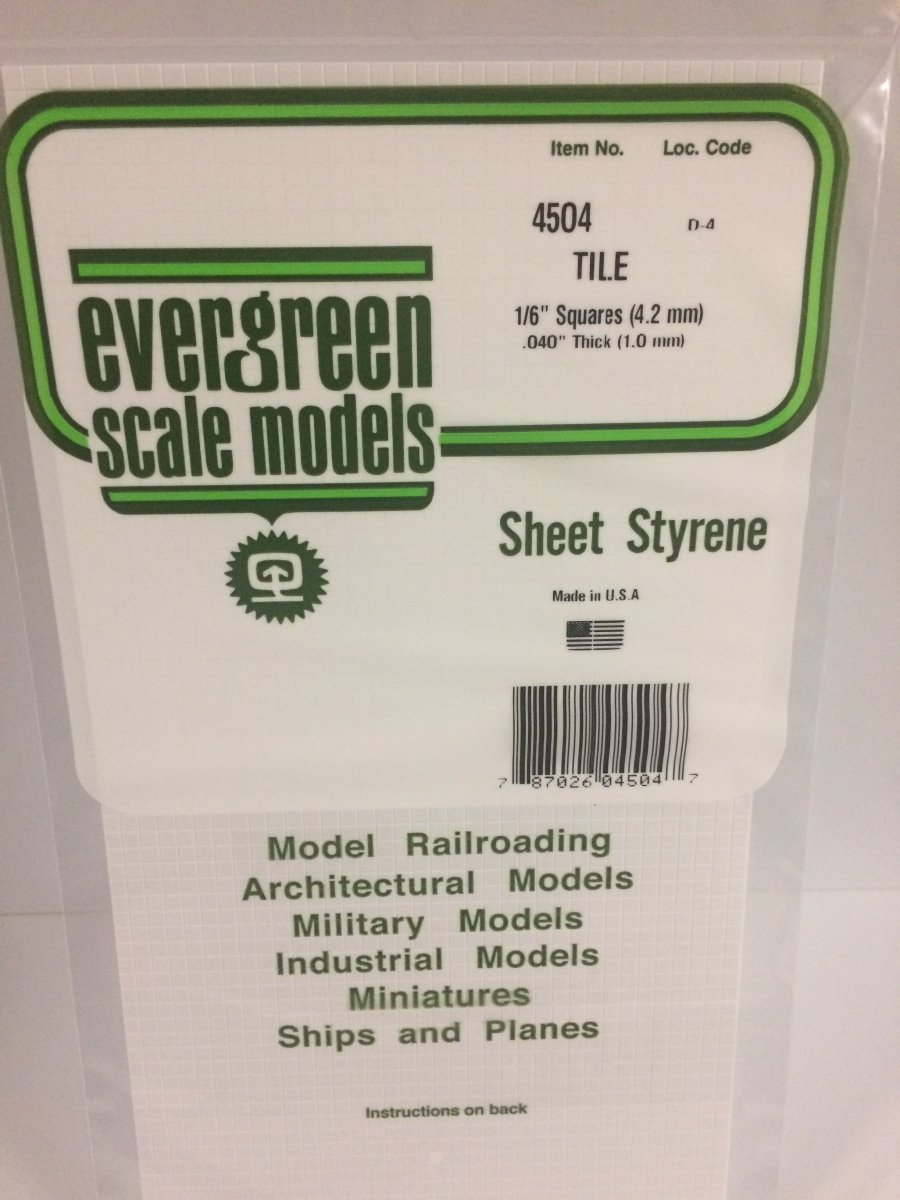 Evergreen Scale Models 4504 - .044" (1.10 mm) heavy groove spacing, 1/16" Square Tile (1) - The Merri Artist - merriartist.com