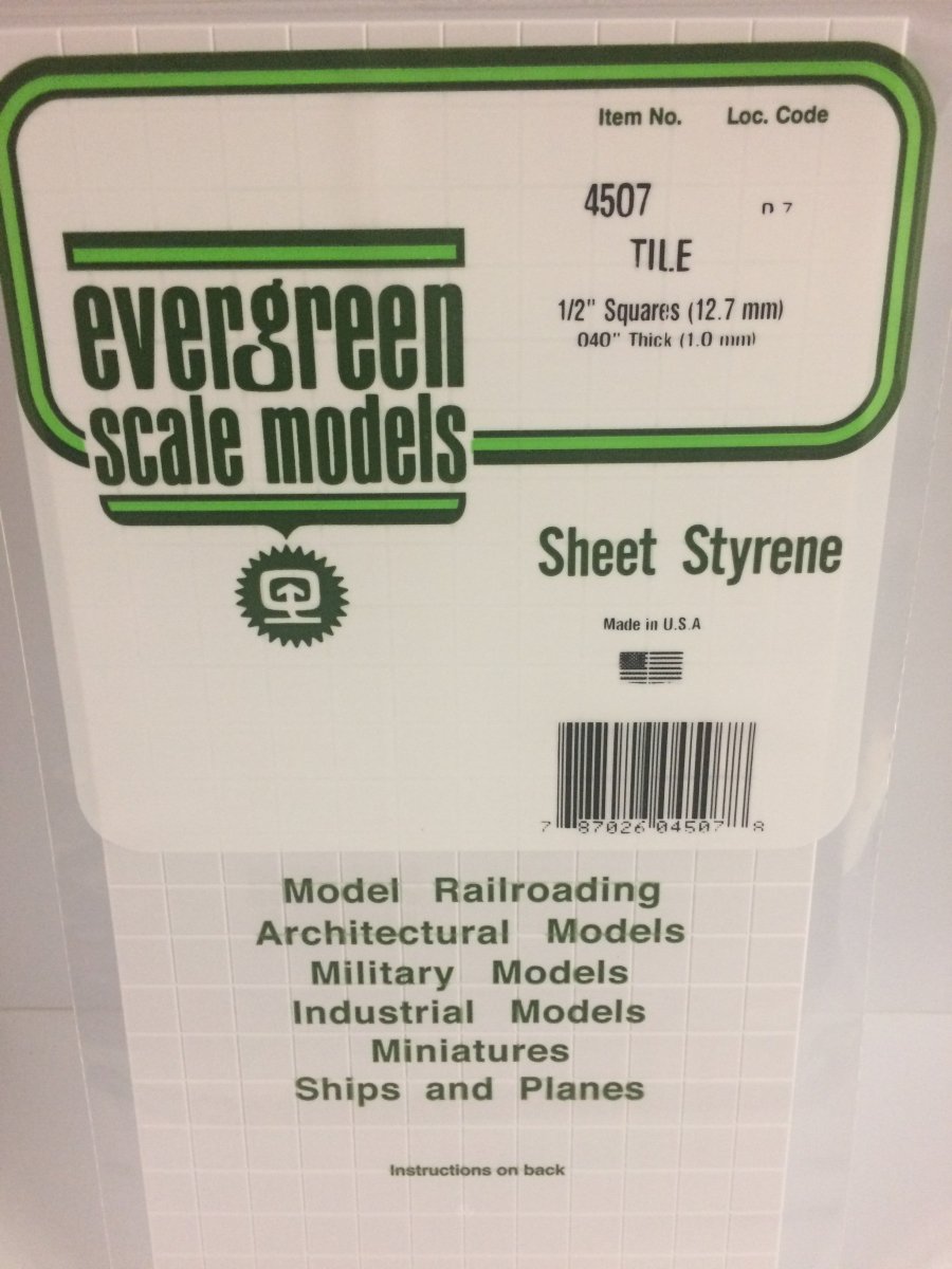 Evergreen Scale Models 4507 - .044" (1.10 mm) heavy groove spacing, 1/2" Square Tile (1) - The Merri Artist - merriartist.com