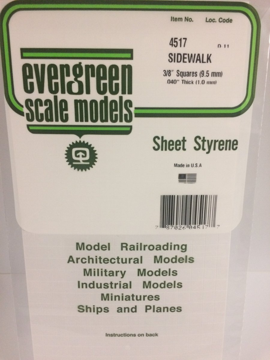 Evergreen Scale Models 4517 - 6" x 12", 3/8" Groove Spacing Sidewalk (1) - The Merri Artist - merriartist.com