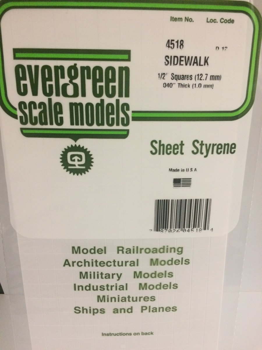 Evergreen Scale Models 4518 - 6" x 12", 1/2" Groove Spacing Sidewalk (1) - The Merri Artist - merriartist.com