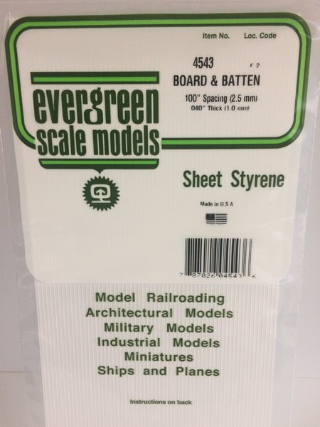 Evergreen Scale Models 4543 - 6" X 12" Board & Batten, .100" Spacing (1) - The Merri Artist - merriartist.com