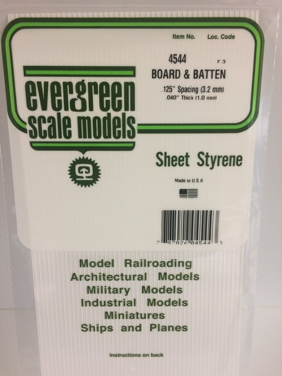 Evergreen Scale Models 4544 - 6" X 12" Board & Batten, .125" Spacing (1) - The Merri Artist - merriartist.com