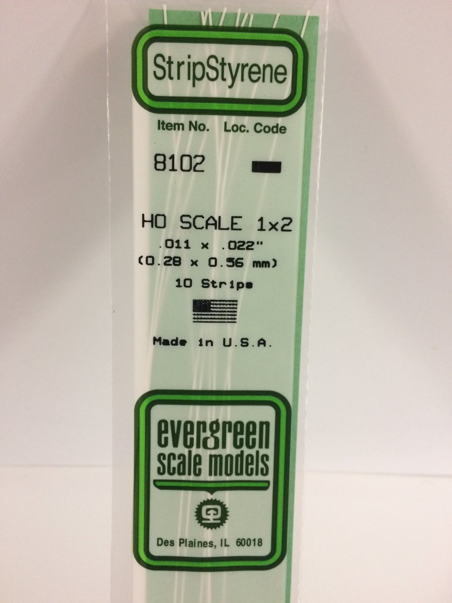 Evergreen Scale Models 8102 - .011" X .022" X 14" HO Scale 1X2 Strips (10) - The Merri Artist - merriartist.com
