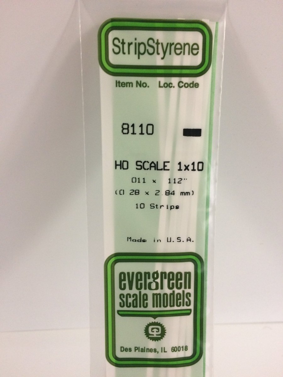 Evergreen Scale Models 8110 - .011" X .112" X 14" HO Scale 1X10 Strips (10) - The Merri Artist - merriartist.com