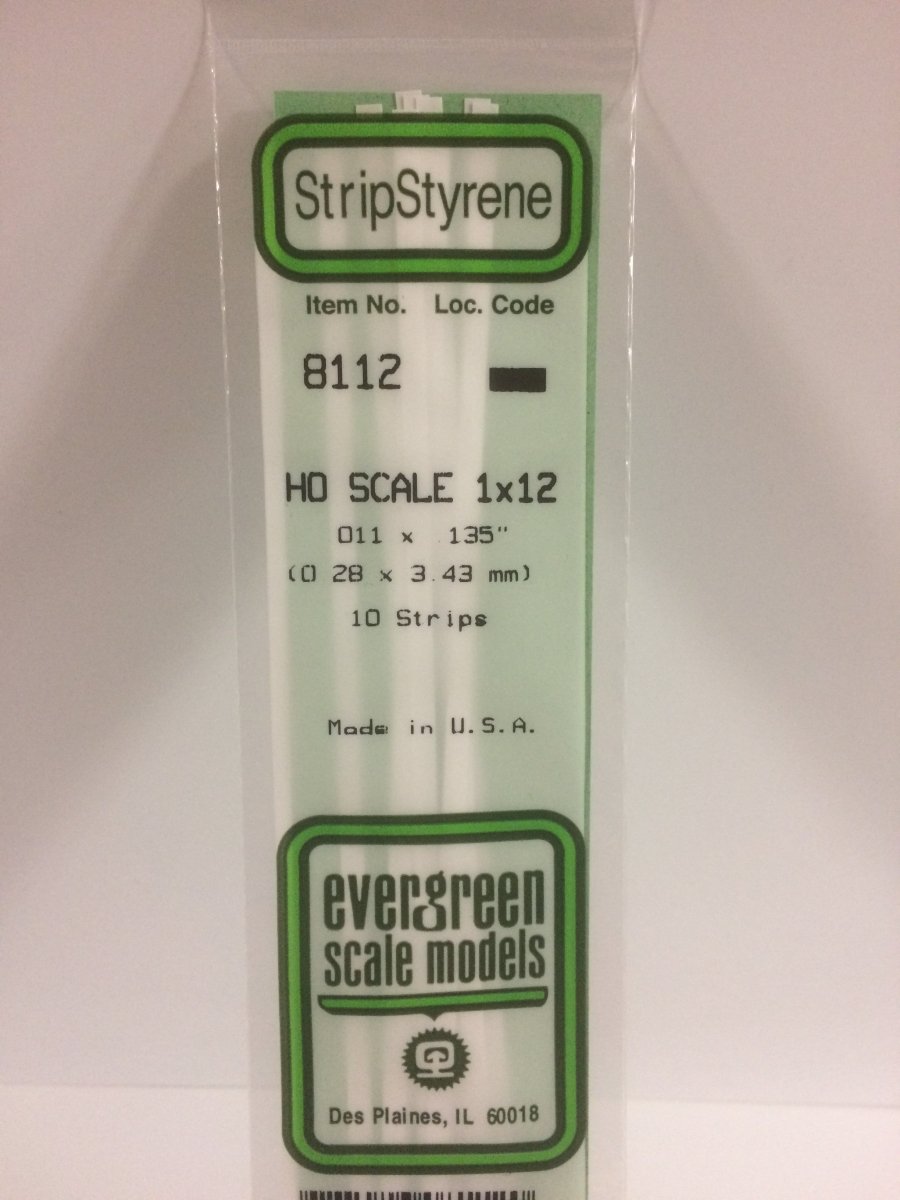 Evergreen Scale Models 8112 - .011" X .135" X 14" HO Scale 1X12 Strips (10) - The Merri Artist - merriartist.com