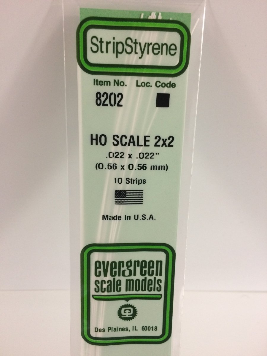 Evergreen Scale Models 8202 - .022" X .022" X 14" HO Scale 2X2 Strips (10) - The Merri Artist - merriartist.com