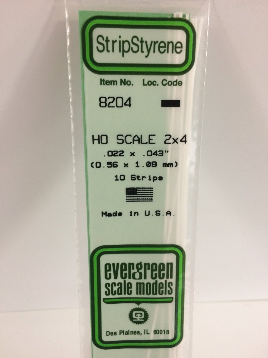 Evergreen Scale Models 8204 - .022" X .043" X 14" HO Scale 2X4 Strips (10) - The Merri Artist - merriartist.com