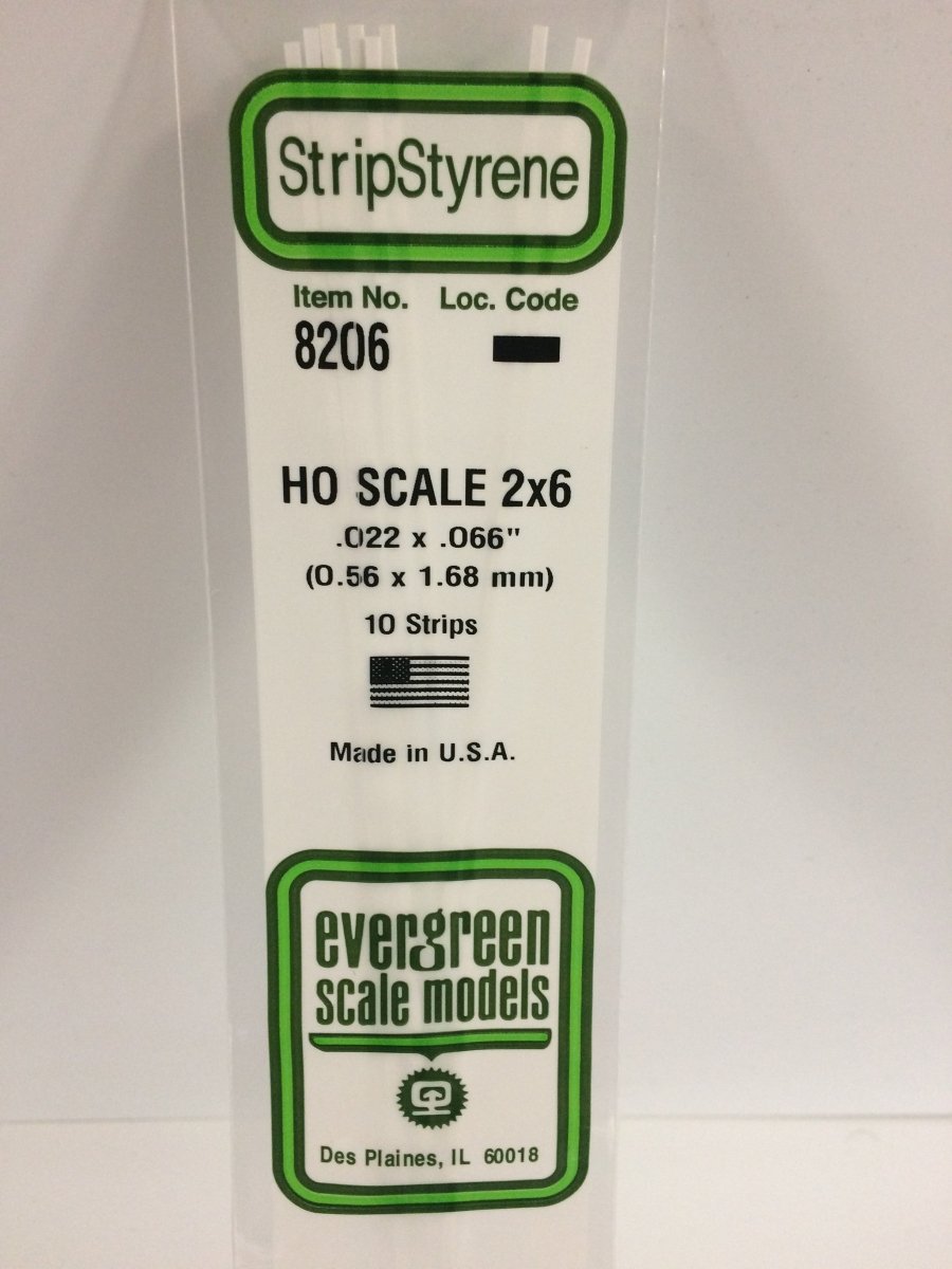 Evergreen Scale Models 8206 - .022" X .066" X 14" HO 2X6 Strips (10) - The Merri Artist - merriartist.com