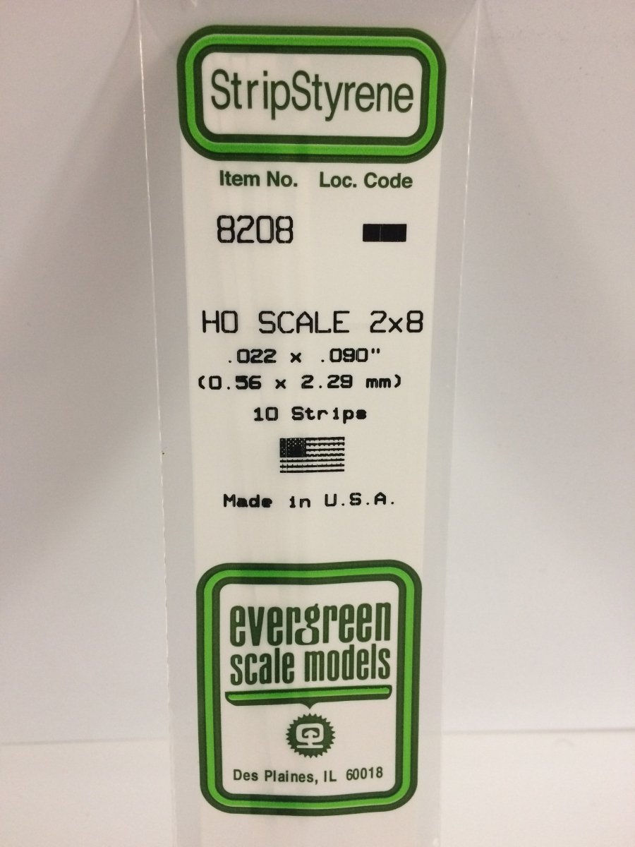 Evergreen Scale Models 8208 - .022" X .090" X 14" HO Scale 2X8 Strips (10) - The Merri Artist - merriartist.com