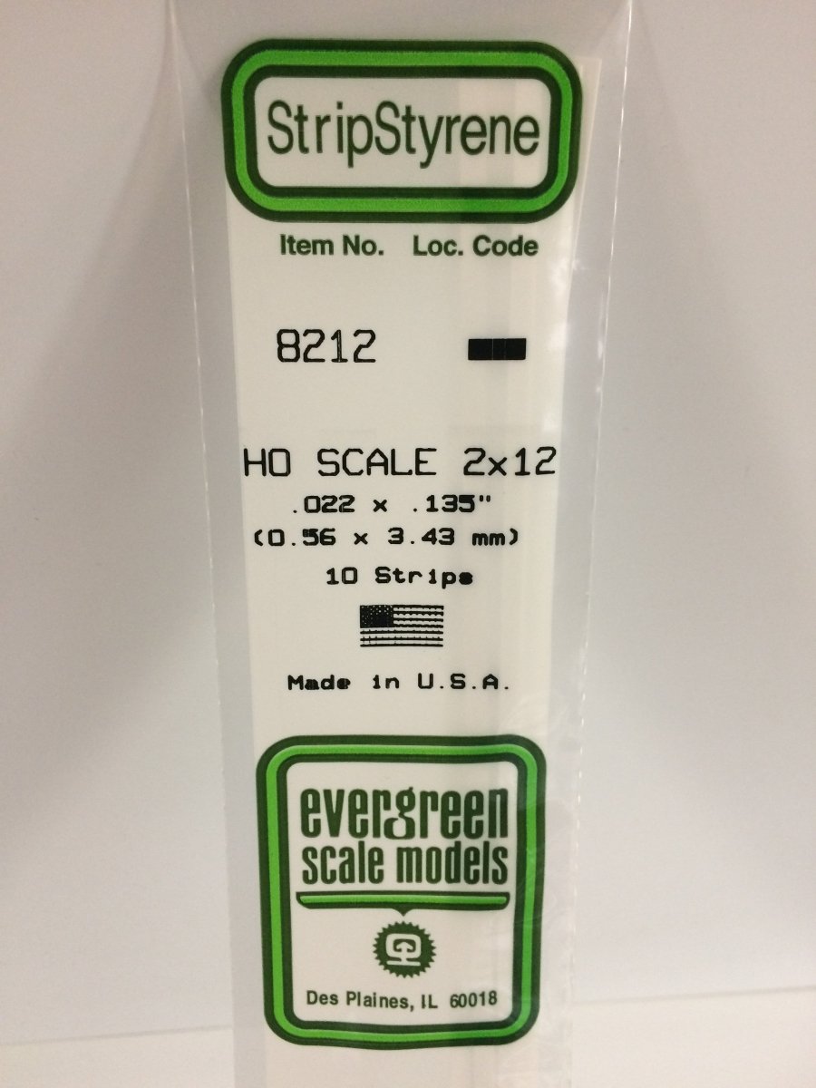 Evergreen Scale Models 8212 - .022" X .135" X 14 HO Scale 2X12 Strips (10) - The Merri Artist - merriartist.com