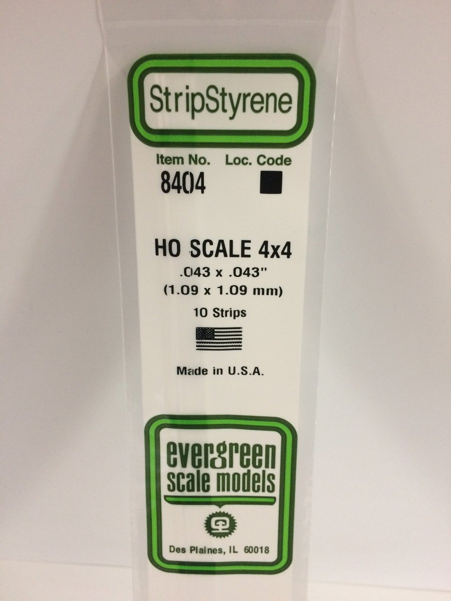 Evergreen Scale Models 8404 - .043" X .043" X 14" HO Scale 4X4 Strips (10) - The Merri Artist - merriartist.com