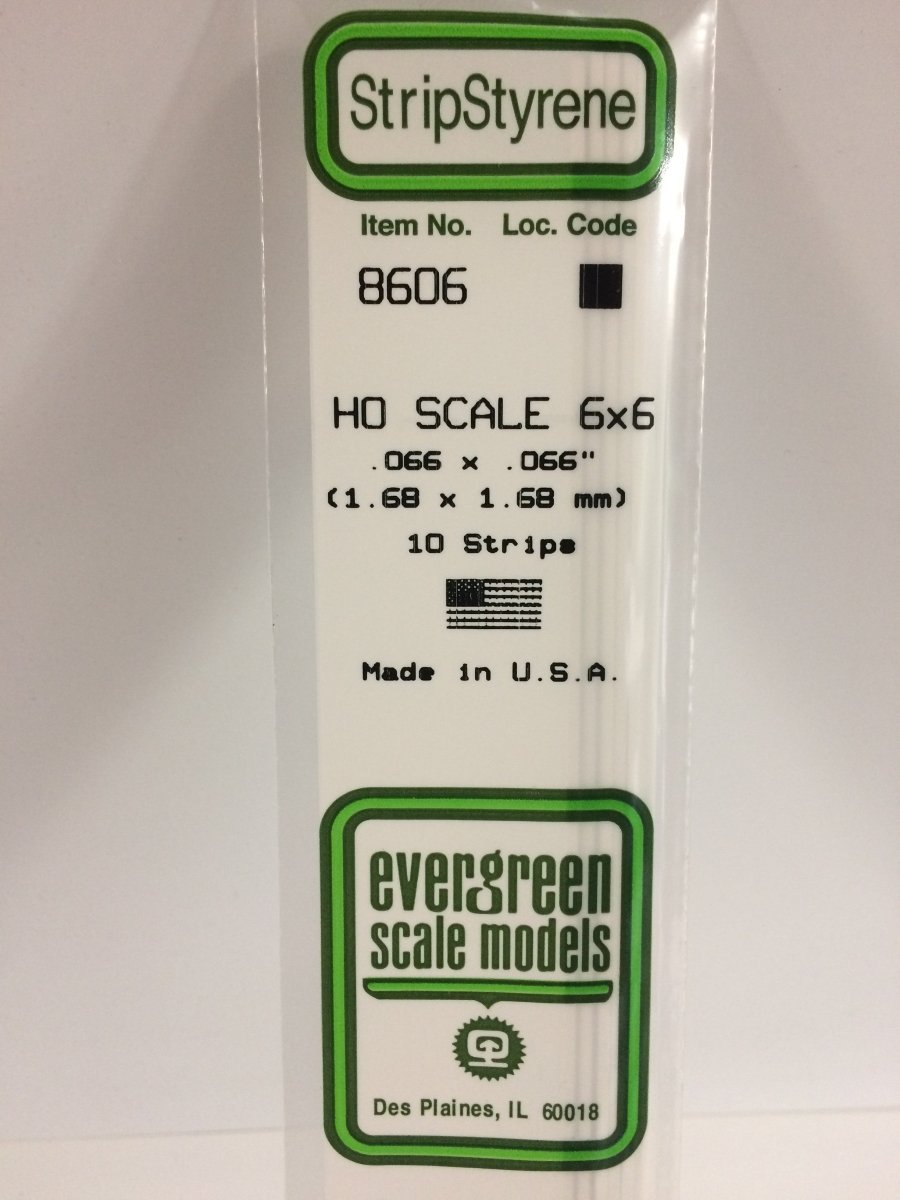 Evergreen Scale Models 8606 - .066" X .066" X 14" HO Scale 6X6 Strips (10) - The Merri Artist - merriartist.com