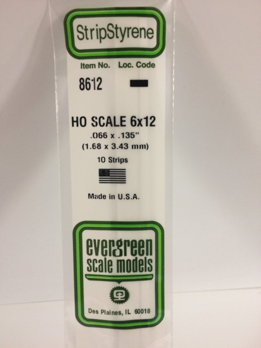 Evergreen Scale Models 8612 - .066" X .135" HO Scale 6X12 Strips (10) - The Merri Artist - merriartist.com
