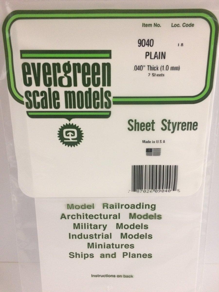 Evergreen Scale Models 9040 - .040" (1.0mm) plain opaque white polystyrene 6" X 12" sheet (2) - The Merri Artist - merriartist.com