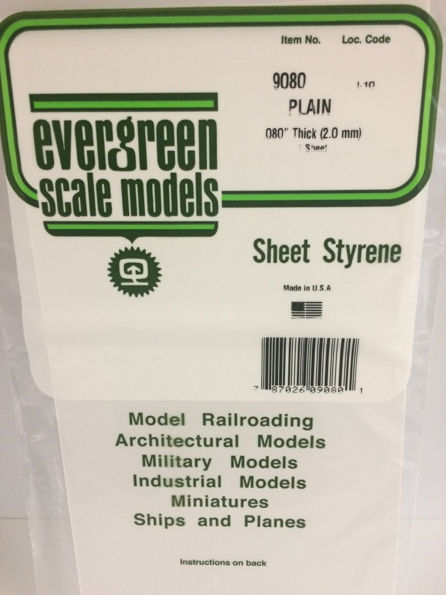 Evergreen Scale Models 9080 - .080" (2.0mm) plain opaque white polystyrene 6" X 12" sheet (1) - The Merri Artist - merriartist.com