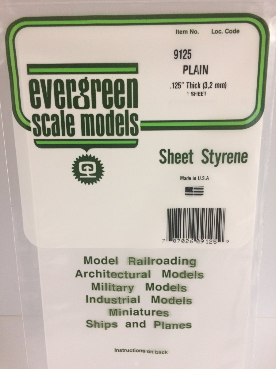 Evergreen Scale Models 9125 - .125" thick White 6" X 12" Sheet (1) - The Merri Artist - merriartist.com