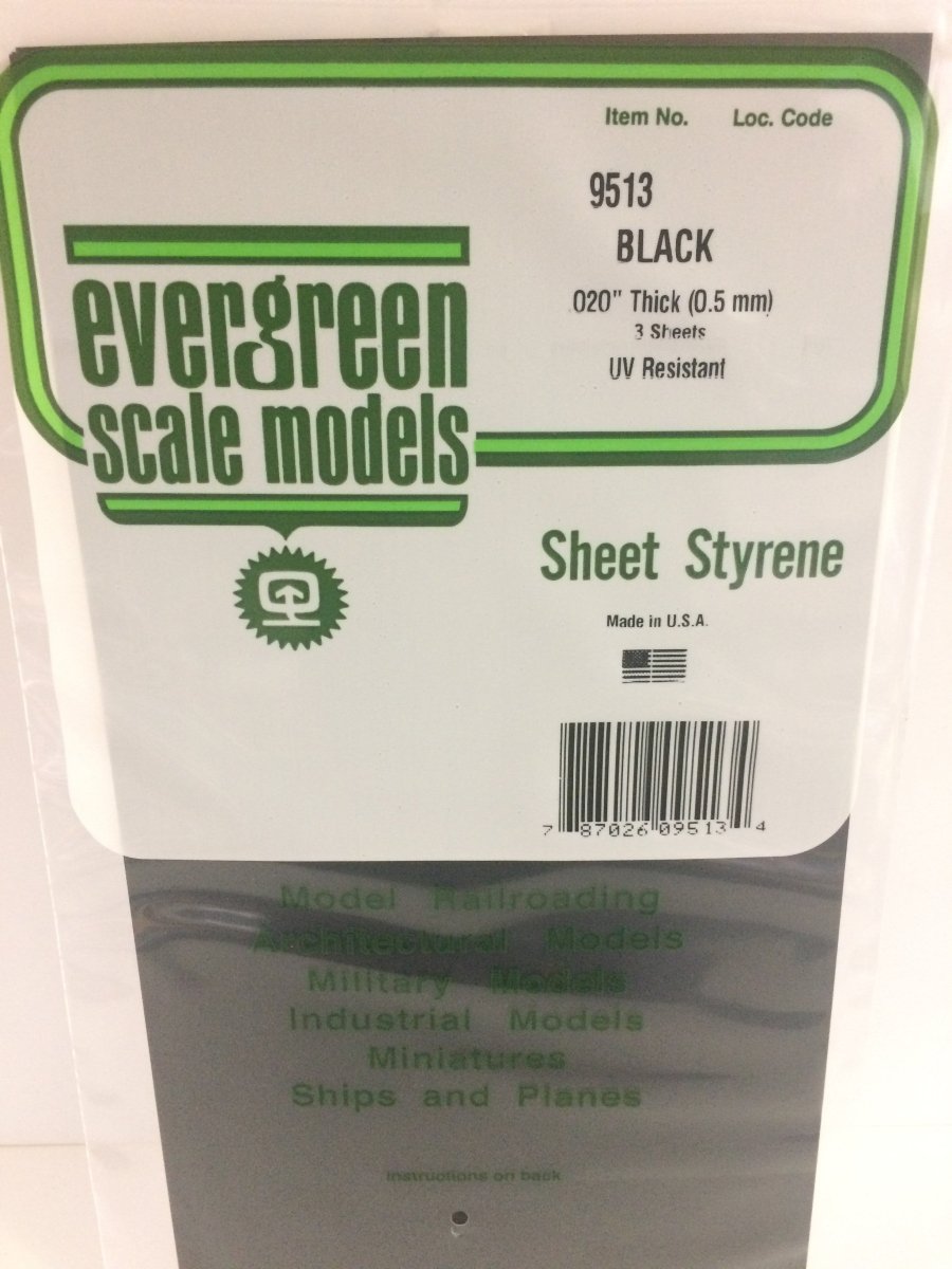 Evergreen Scale Models 9513 - 6 X 12" Black Polystyrene .020" Thick (3) - The Merri Artist - merriartist.com