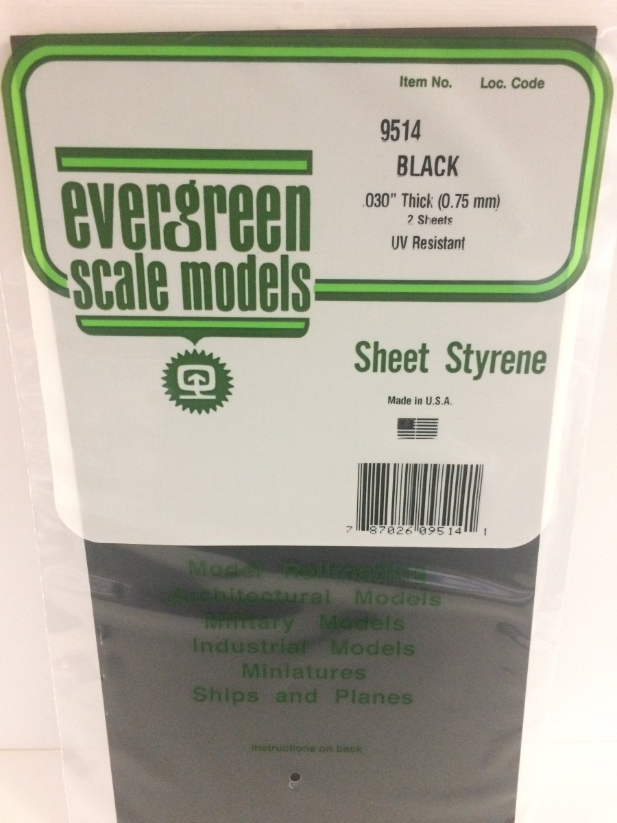 Evergreen Scale Models 9514 - 6 X 12" Black Polystyrene .030" Thick (2) - The Merri Artist - merriartist.com