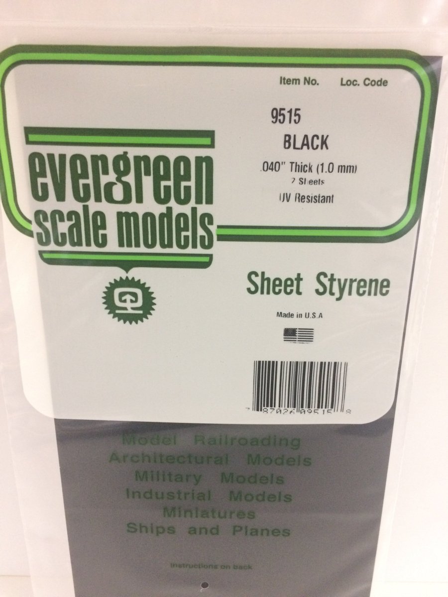 Evergreen Scale Models 9515 - 6 X 12" Black Polystyrene .040" Thick (2) - The Merri Artist - merriartist.com