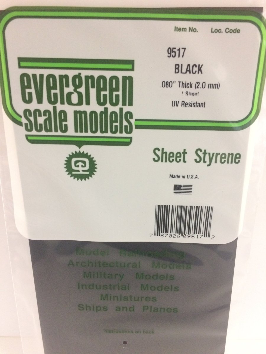 Evergreen Scale Models 9517 - 6 X 12" Black Polystyrene .080" Thick (1) - The Merri Artist - merriartist.com