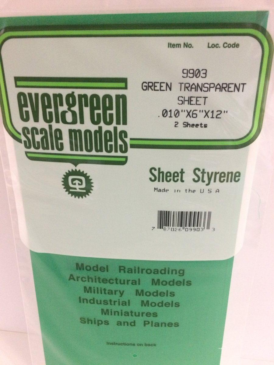 Evergreen Scale Models 9903 - .010 thick green transparent 6" x 12 sheets (2) - The Merri Artist - merriartist.com