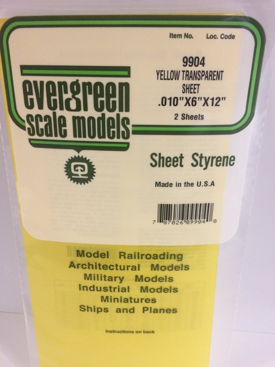Evergreen Scale Models 9904 - .010 thick Yellow transparent 6" x 12 sheets (2) - The Merri Artist - merriartist.com