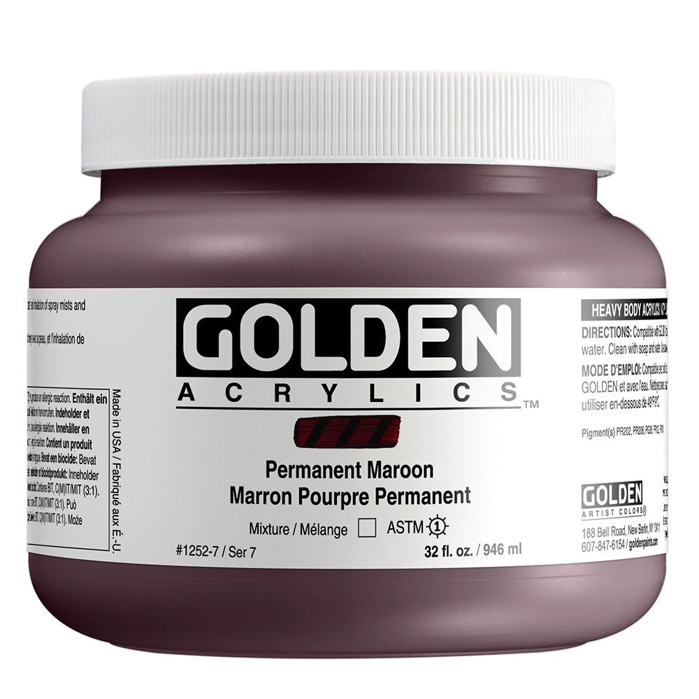 Golden Heavy Body Acrylic Permanent Maroon 32 fl. oz. / 946 ml - The Merri Artist - merriartist.com