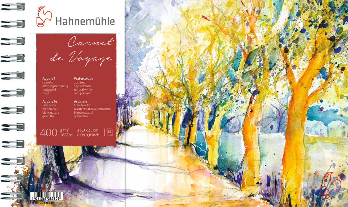 Hahnemuhle Carnet de Voyage, 400gsm (188 lb), cold - press, 5.97"x9.84", 15 sheet pad - The Merri Artist - merriartist.com