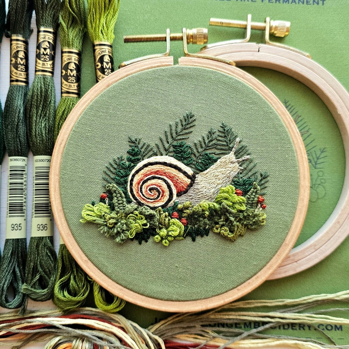 Jessica Long Embroidery - Forest Snail Intermediate Embroidery Kit - The Merri Artist - merriartist.com