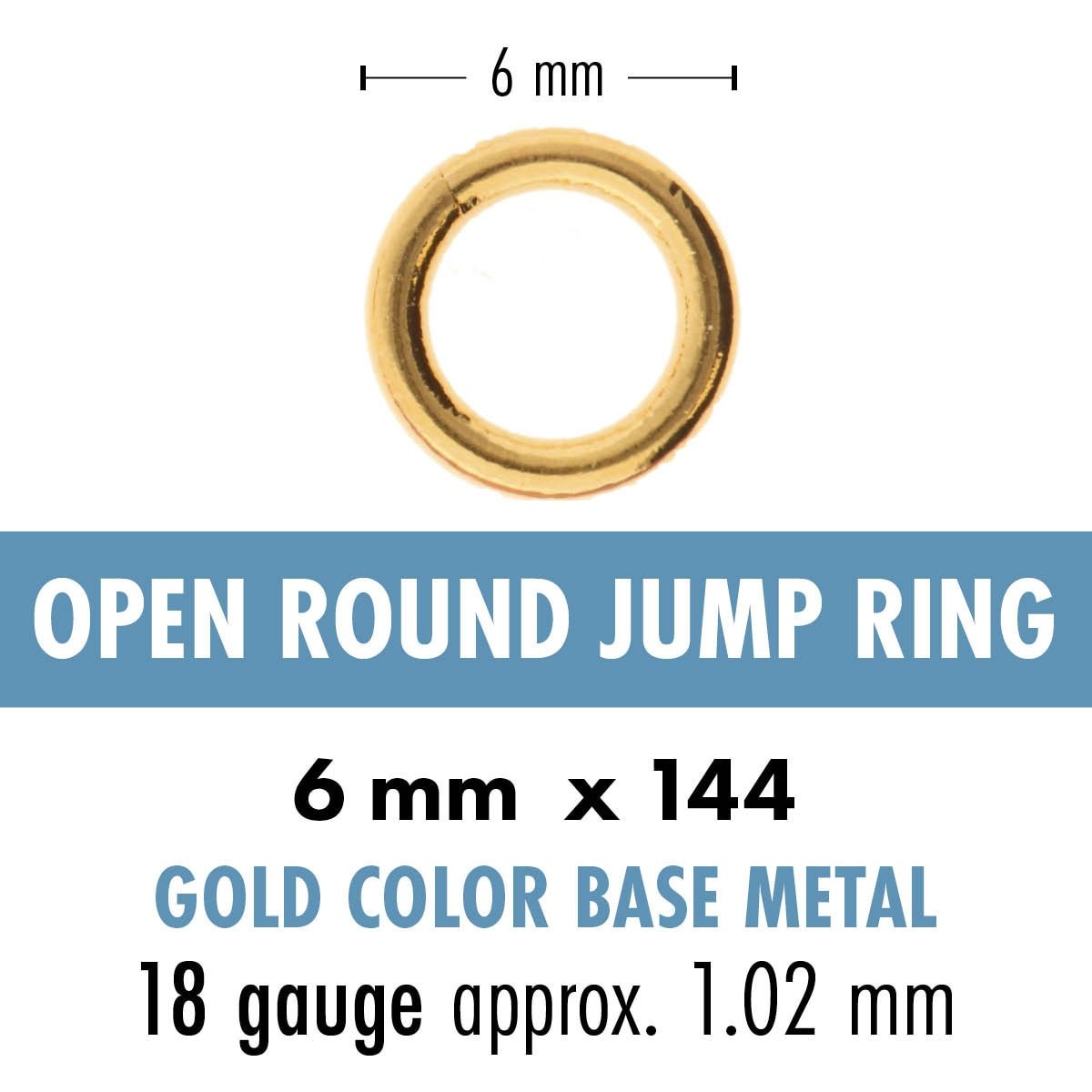 Jump Rings - 6 mm Round 18 gauge Gold Plated - bag of 144 - The Merri Artist - merriartist.com