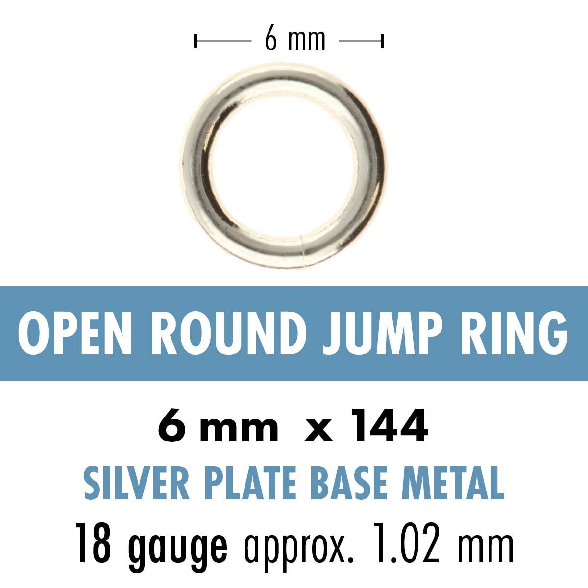 Jump Rings - 6 mm Round 18 Gauge Silver Plated - bag of 144 - The Merri Artist - merriartist.com