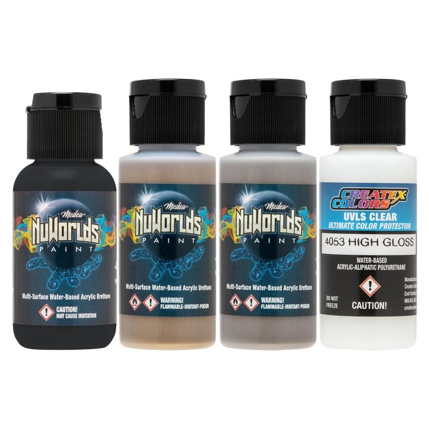 Medea NuWorlds Paint - TMM Armament Set (3 color + UVLS Clear Gloss) - The Merri Artist - merriartist.com