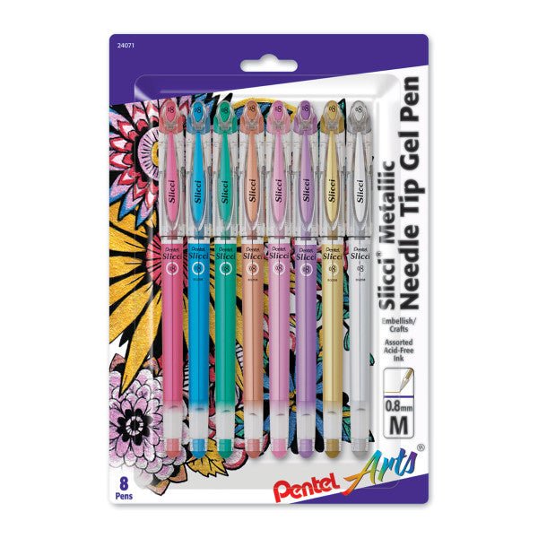 Pentel Arts Slicci Metallic (0.25mm) Extra Fine Gel Pen Assorted Ink - 8-Pk - The Merri Artist - merriartist.com