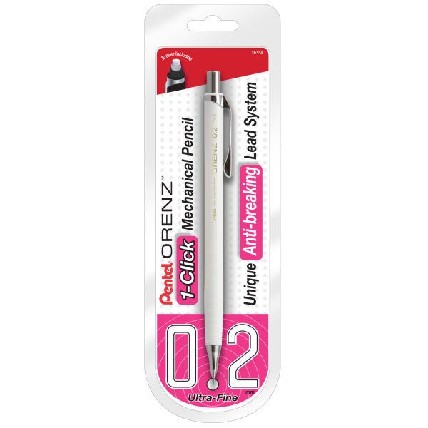 Pentel ORENZ 1 - Click Mechanical Pencil 0.2mm, White Barrel, 1pk, Red Card - The Merri Artist - merriartist.com