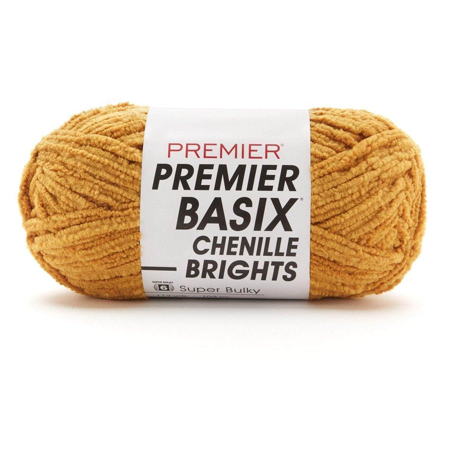 Premier Yarns Basix Chenille Brights - 100% Polyester - 6 Super Bulky, 112 Yards - 2126 - 07 Mustard - The Merri Artist - merriartist.com