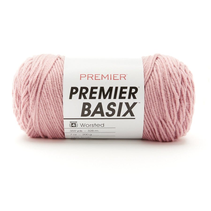 Premier Yarns Basix Worsted Solids - 100% Acrylic - 4 Medium Weight, 359 Yards - 1115 - 17 Light Mauve - The Merri Artist - merriartist.com