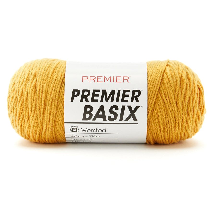 Premier Yarns Basix Worsted Solids - 100% Acrylic - 4 Medium Weight, 359 Yards - 1115 - 38 Mustard - The Merri Artist - merriartist.com