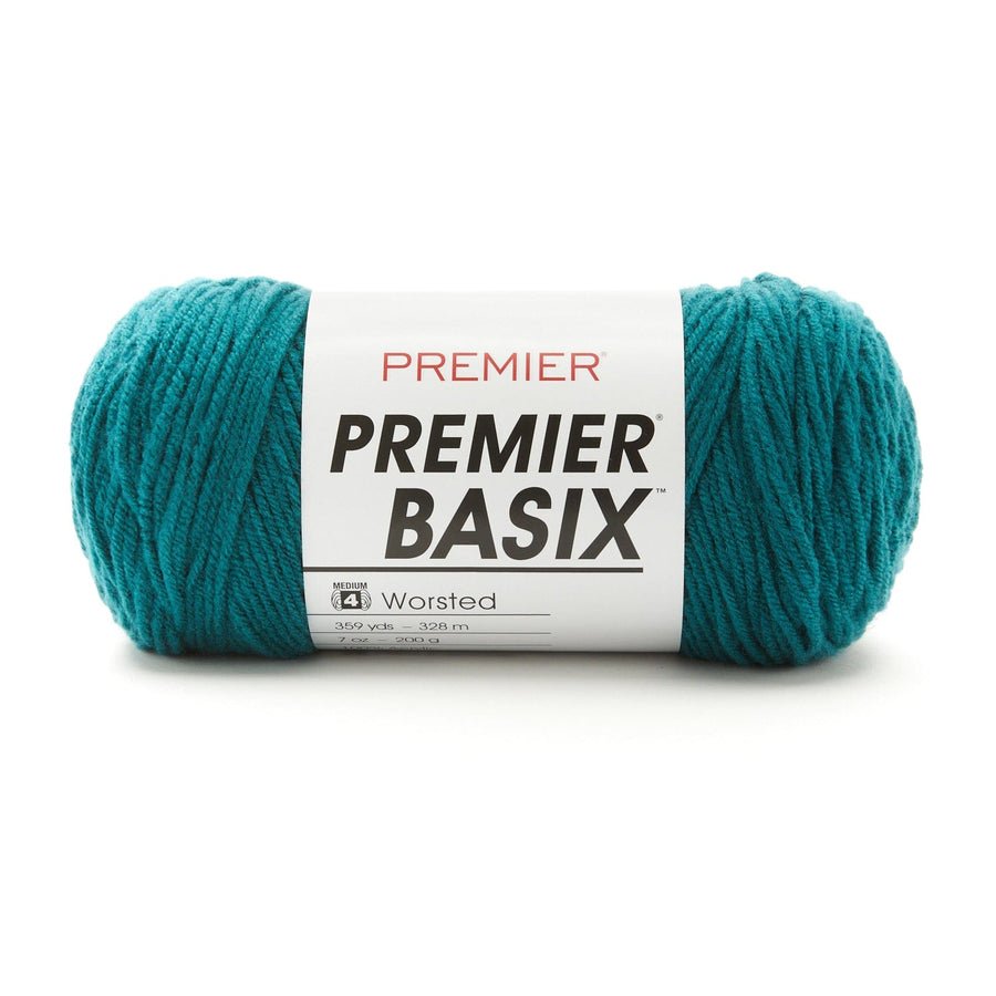 Premier Yarns Basix Worsted Solids - 100% Acrylic - 4 Medium Weight, 359 Yards - 1115 - 45 Teal - The Merri Artist - merriartist.com