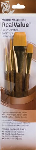 Princeton Brush Real Value 9146 Golden Taklon Set - Short Handle, Set of 4 - The Merri Artist - merriartist.com