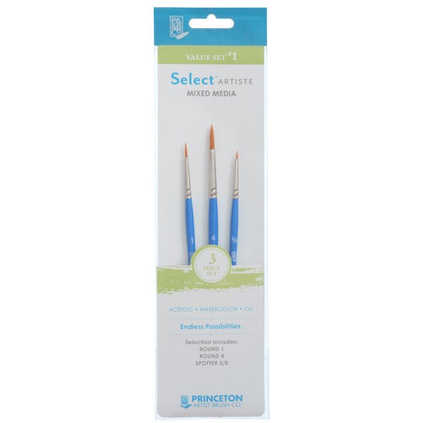 Princeton Brush Select Artiste Brush Value Set #1 (Round, 1, Round, 4 & Spotter, 5/0) - The Merri Artist - merriartist.com
