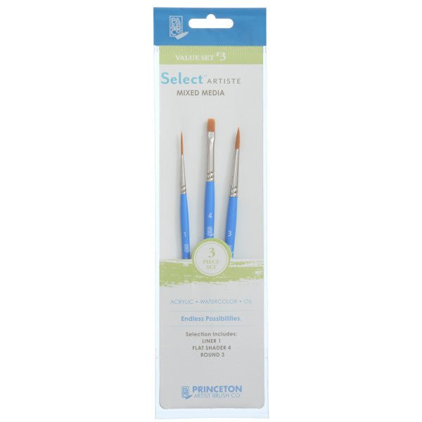 Princeton Brush Select Artiste Brush Value Set #3 (Liner 1, Flat Shader 4 & Round 3) - The Merri Artist - merriartist.com