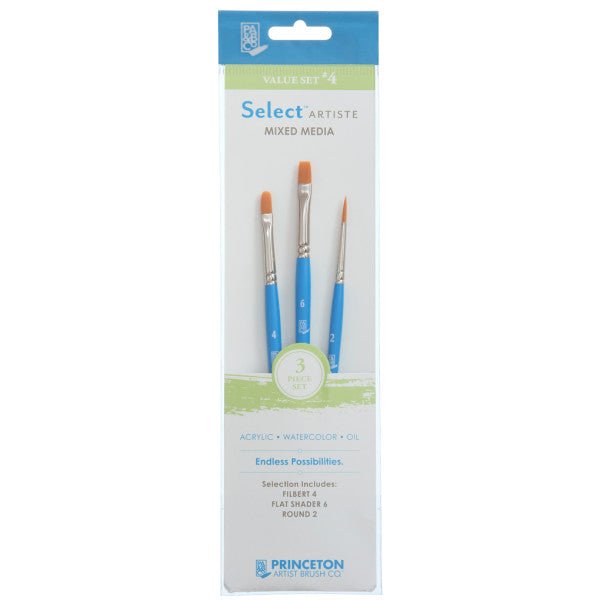 Princeton Brush Select Artiste Brush Value Set #4 (Filbert 4, Flat Shader 6 & Round 2) - The Merri Artist - merriartist.com