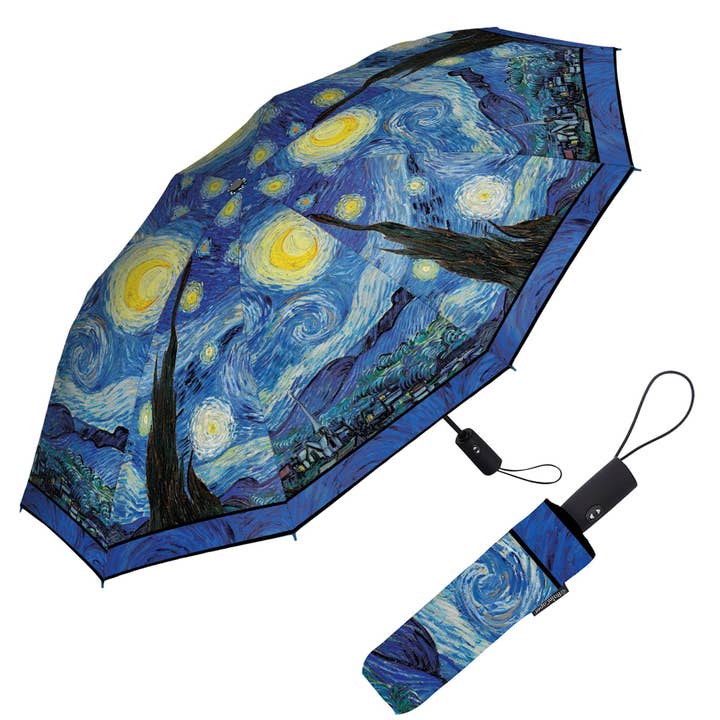 RainCaper Folding Travel Umbrella - Van Gogh Starry Night - The Merri Artist - merriartist.com