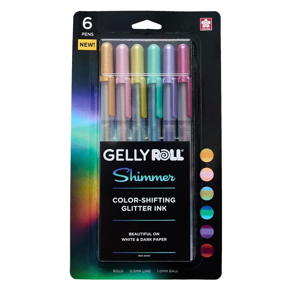 Sakura Gelly Roll Shimmer - Tri - Color Glitter Ink - 6 Color Set - The Merri Artist - merriartist.com