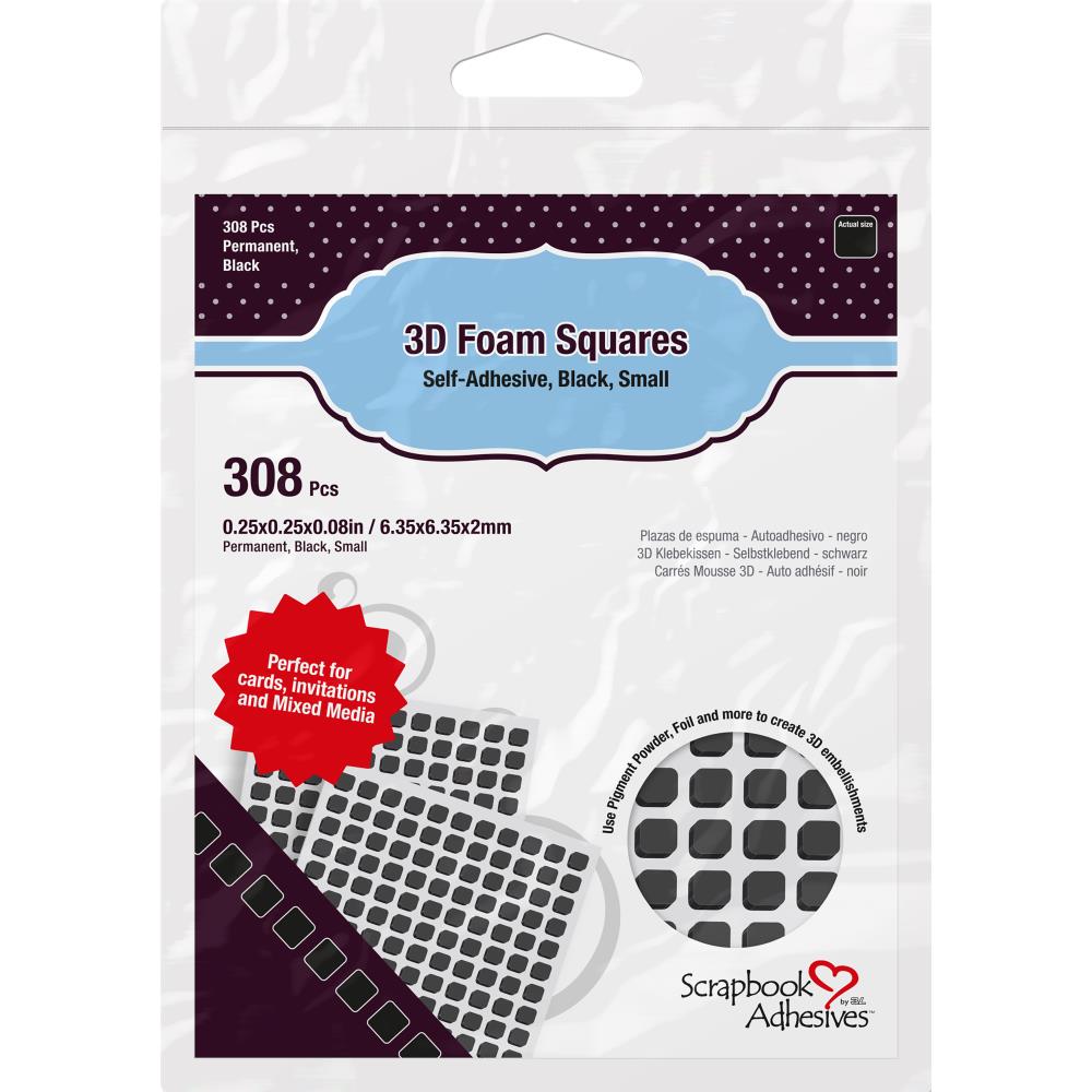 Scrapbook Adhesives 3D Self - Adhesive Foam Squares 0.25 X 0.25 x 0.08 inch - Black - Pack of 308 - The Merri Artist - merriartist.com