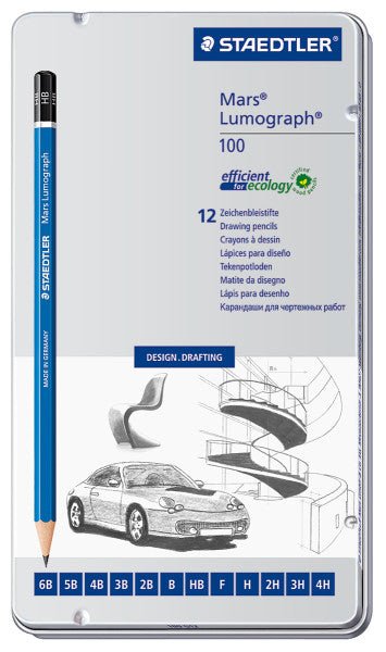 Staedtler Mars Lumograph 12 Pencil Design/Drafting Set - The Merri Artist - merriartist.com