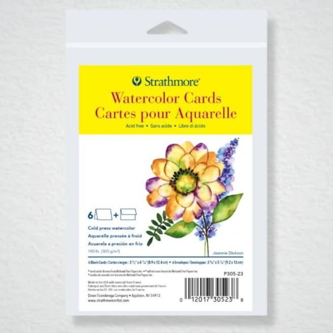 Strathmore Blank Cards with Envelopes - 300 Series 140 lb. Watercolor - Announcement Size 3.5 X 4.875 inch - Pack of 6 - The Merri Artist - merriartist.com