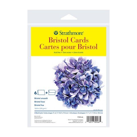 Strathmore Blank Cards with Envelopes - Bristol Smooth 5" x 7" - 100 lb. (270gsm), 6 pack - The Merri Artist - merriartist.com